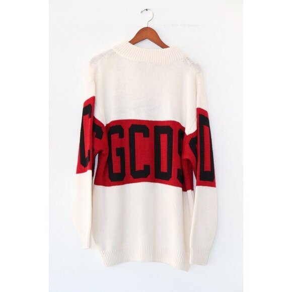GCDS Unisex Large Ivory Off-White Band Sweatshirt Logo Stripe Knit Sweater $560 - Picture 10 of 11